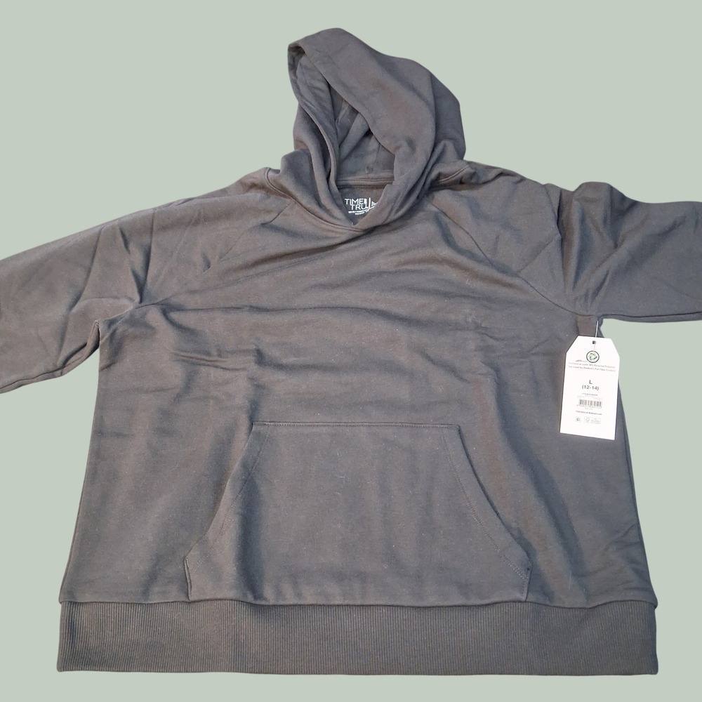 Time and Tru Hoodie Women L TT Fleece Hoodie Black Soot Pullover NEW